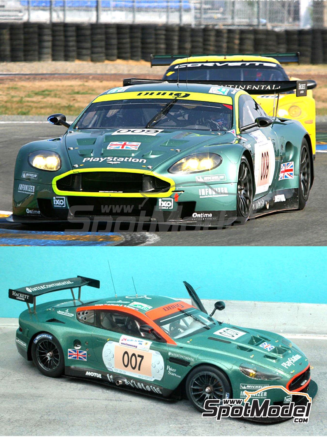 Aston Martin DBR9 sponsored by Intercontinental, PlayStation - 24 Hours Le  Mans 2006. Car scale model kit in 1/24 scale manufactured by Renaissance Mo